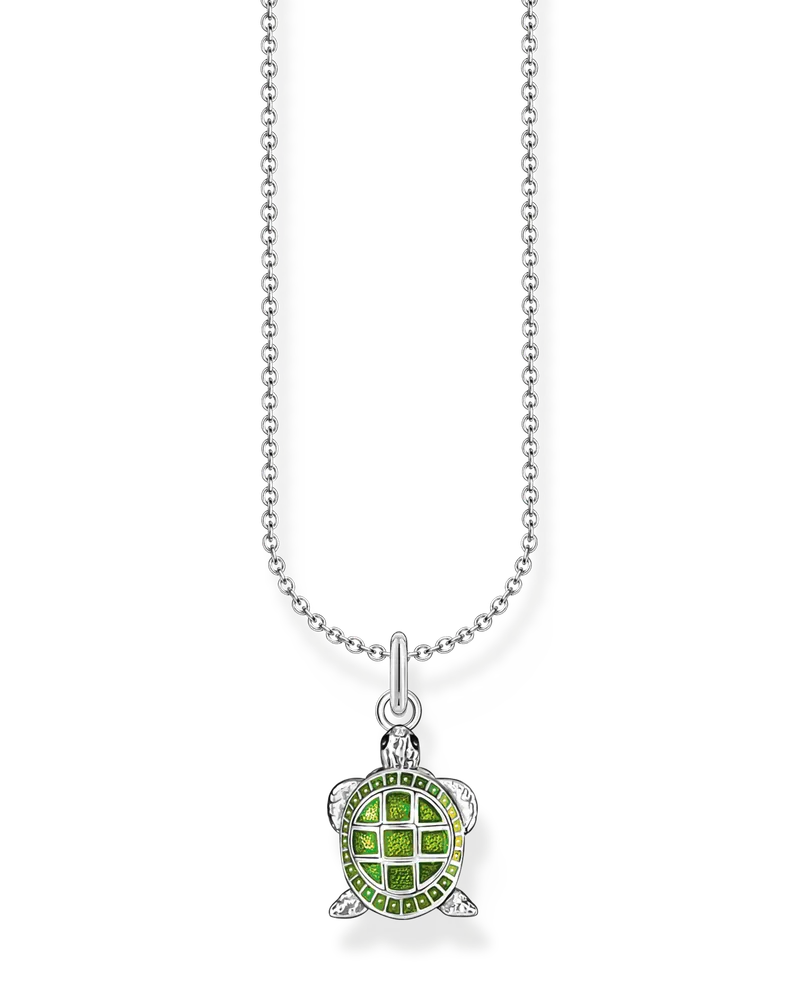 Thomas Sabo Damen Kette mit grünem Schildkröten-Anhänger Silber, Sterlingsilber, Charming Collection Grün