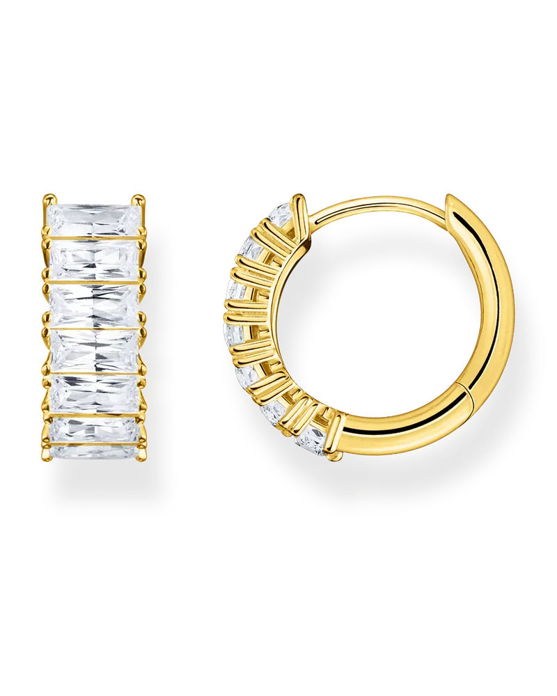 Thomas Sabo Damen Creolen mit weißen Steinen Pavé vergoldet, Sterlingsilber Gelbgold vergoldet Gelbgoldfarben