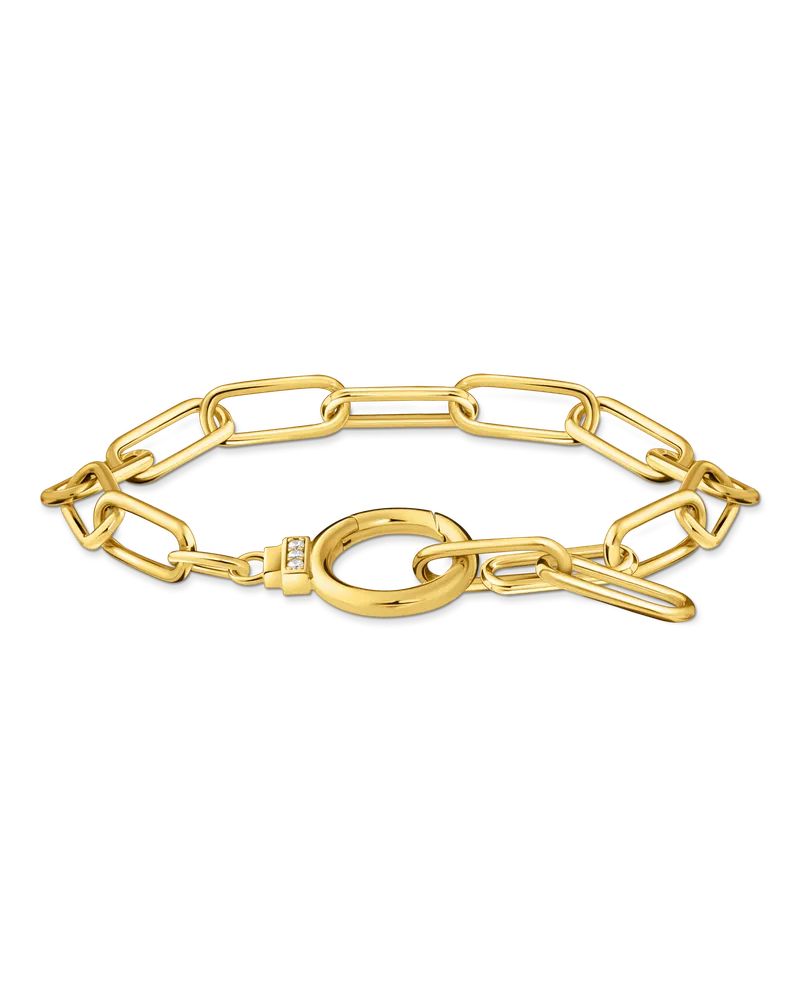 Thomas Sabo Damen Gliederarmband mit Ringverschluss und weißen Steinen vergoldet, Sterlingsilber Gelbgold vergoldet Gelbgoldfarben