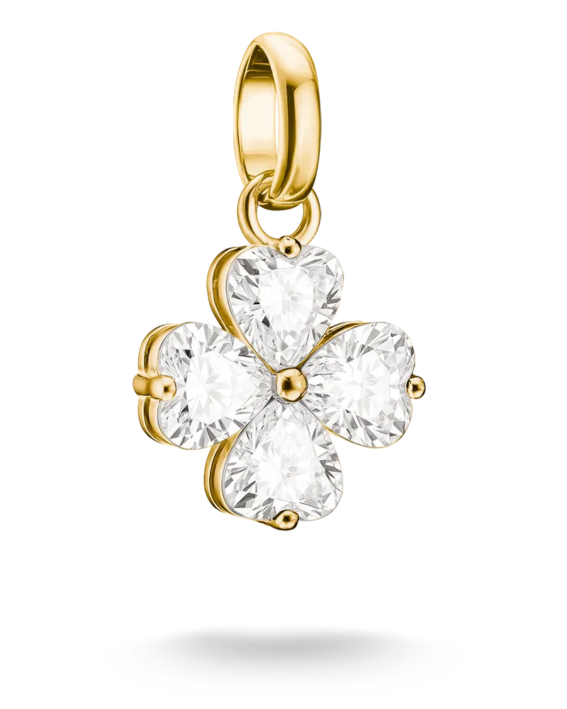 Thomas Sabo Charm Kleeblatt mit weißem Zirkonia im Herzschliff – Connect weiß CC1326-M01-14 Gelbgoldfarben