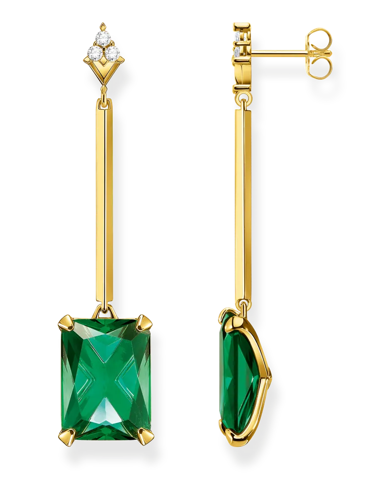 Thomas Sabo Damen Ohrringe grüner Stein gold, Sterlingsilber Gelbgold vergoldet Gelbgoldfarben