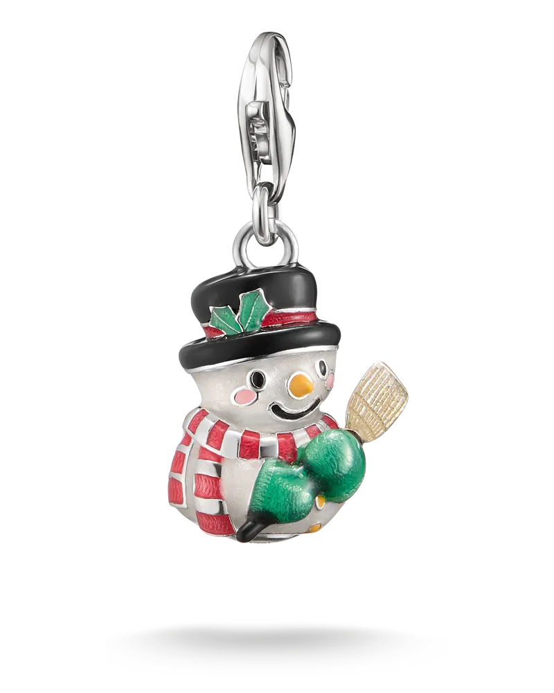 Thomas Sabo Damen Charm-Anhänger Schneemann Silber, Sterlingsilber Braun