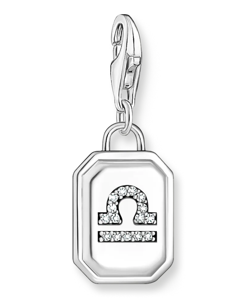 Thomas Sabo Damen Charm-Anhänger Sternzeichen Waage mit Steinen Silber, Sterlingsilber, Charm Club Collection Silberfarben