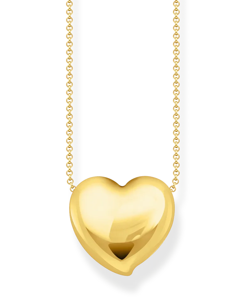 Thomas Sabo Damen Kette mit Anhänger in Herzform vergoldet, Sterlingsilber Gelbgold vergoldet Gelbgoldfarben