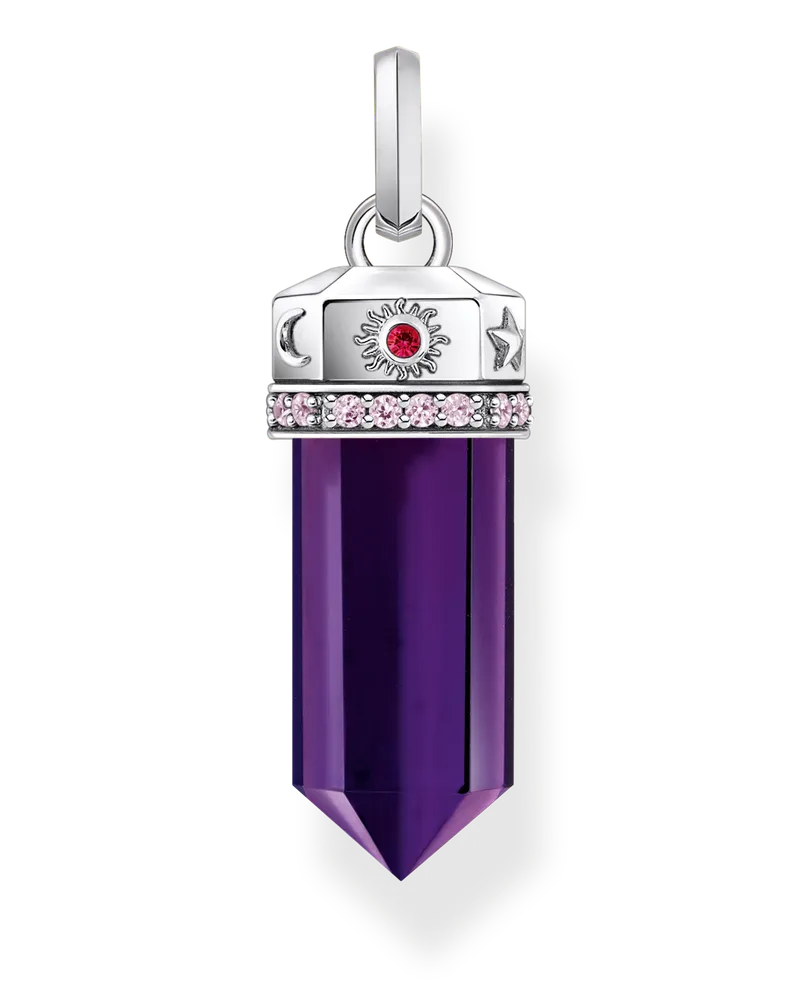 Thomas Sabo Damen Kettenanhänger mit facettierten imitierten Amethyst Silber geschwärzt, Sterlingsilber Pink