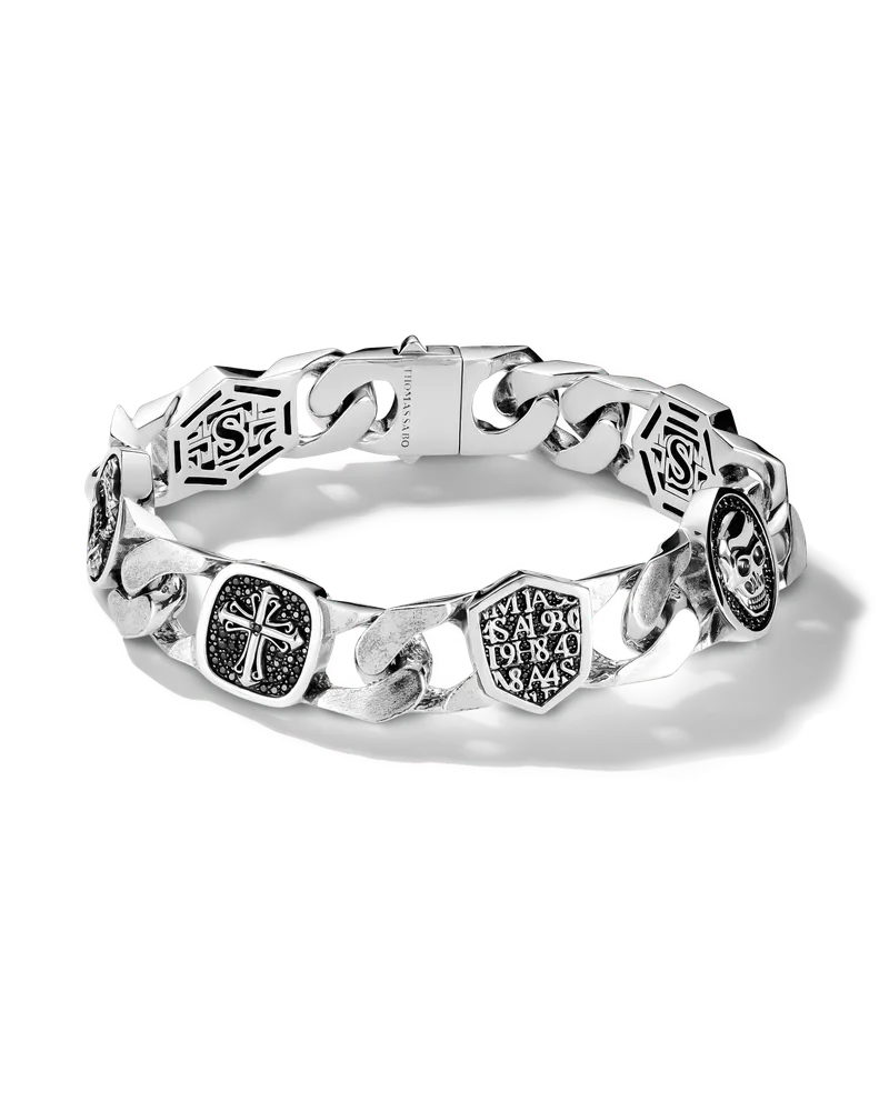 Thomas Sabo Herren Armband mit Totenkopf Rebel Icons Silber, Sterlingsilber Schwarz