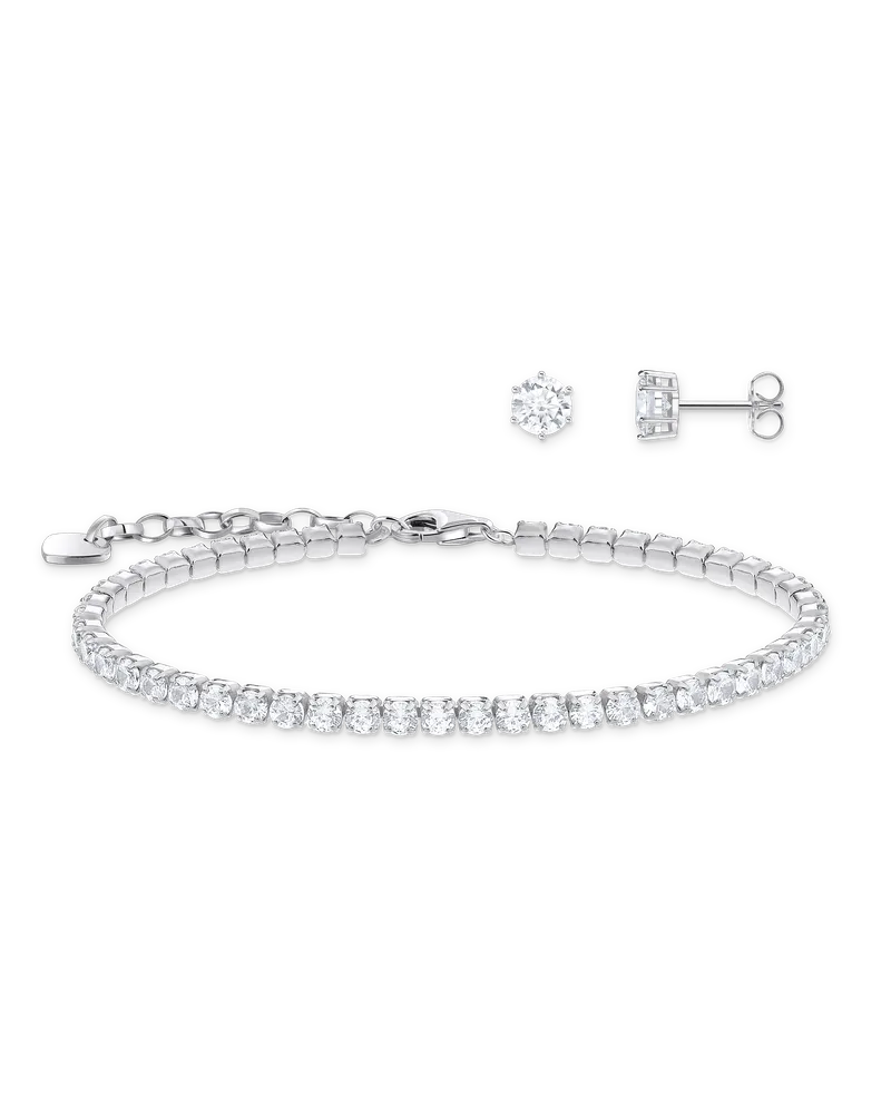 Thomas Sabo Herren Schmuck-Set Ohrstecker & Tennisarmband mit Zirkonia Silber 