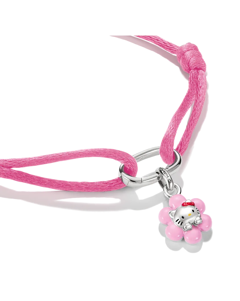 Thomas Sabo Damen Hello Kitty Textilarmband pink mit Charm – Connect, M07, Charm Club Collection Gelb