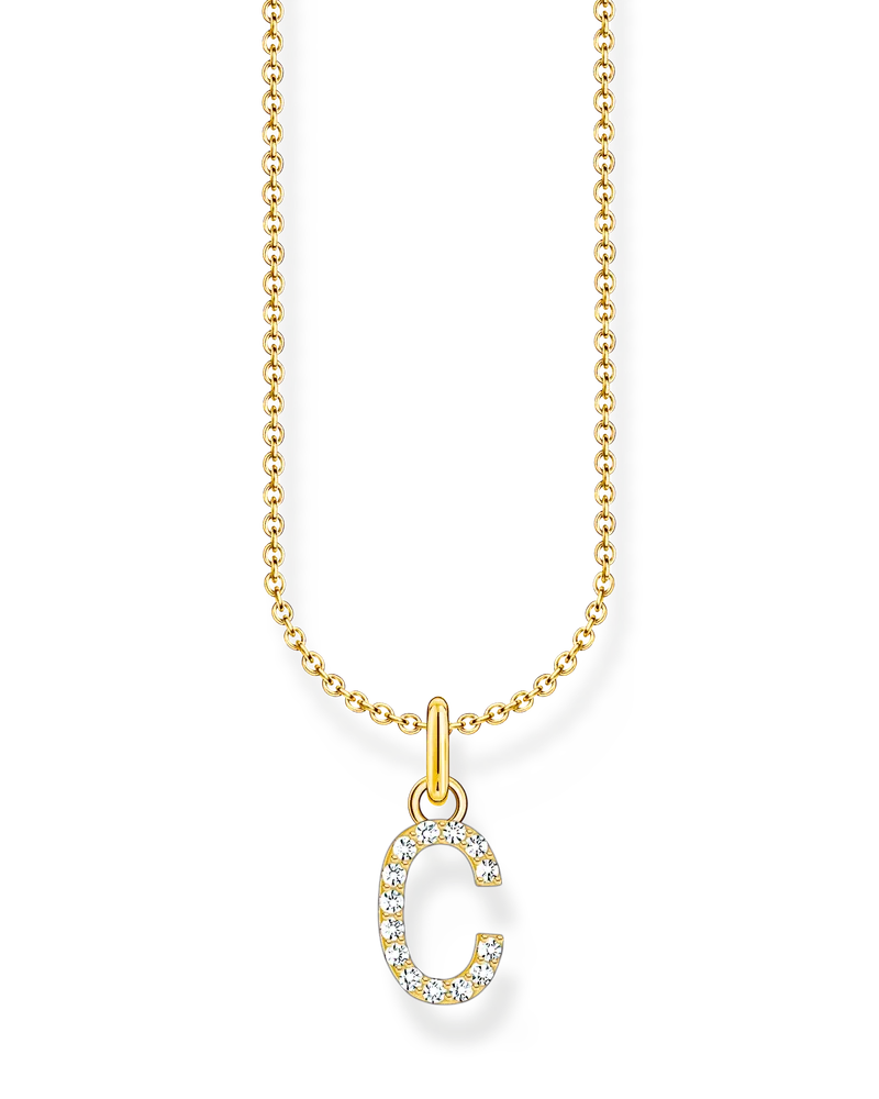 Thomas Sabo Damen Kette mit Buchstaben-Anhänger C vergoldet, Sterlingsilber Gelbgold vergoldet, Charming Collection Gelbgoldfarben