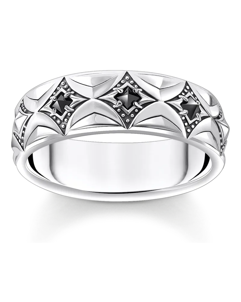 Thomas Sabo Herren Ring Rautenmuster mit schwarzen Steinen Silber geschwärzt, Sterlingsilber Schwarz