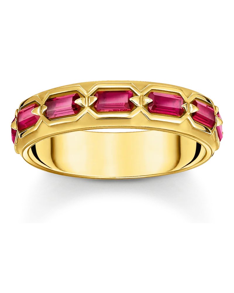 Thomas Sabo Herren Ring Krokodilpanzer mit roten Steinen vergoldet, Sterlingsilber Gelbgold vergoldet Gelbgoldfarben