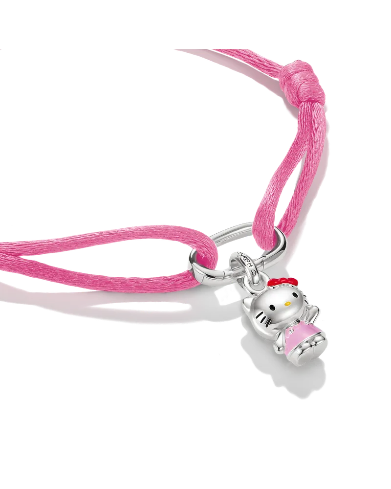 Thomas Sabo Damen Hello Kitty Textilarmband pink mit Charm – Connect, M07, Charm Club Collection Gelb