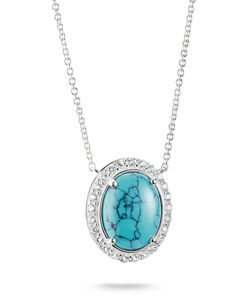 Thomas Sabo Damen Kette mit türkisem Stein und weißem Zirkonia, Sterlingsilber Silberfarben