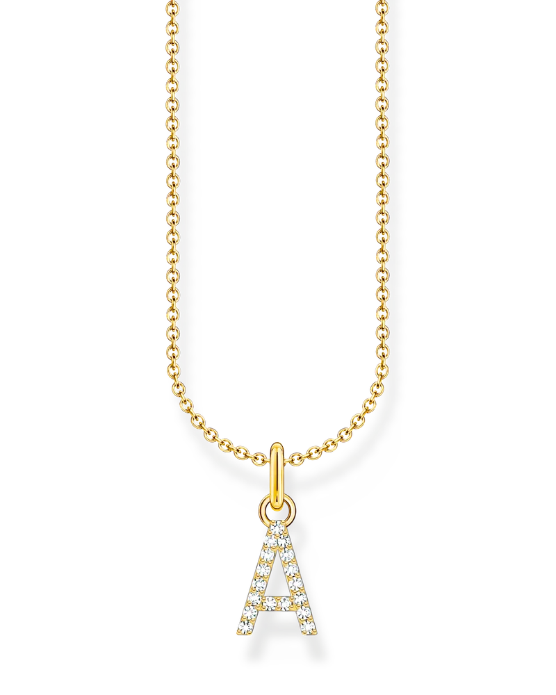 Thomas Sabo Damen Kette mit Buchstaben-Anhänger A vergoldet, Sterlingsilber Gelbgold vergoldet, Charming Collection Gelbgoldfarben