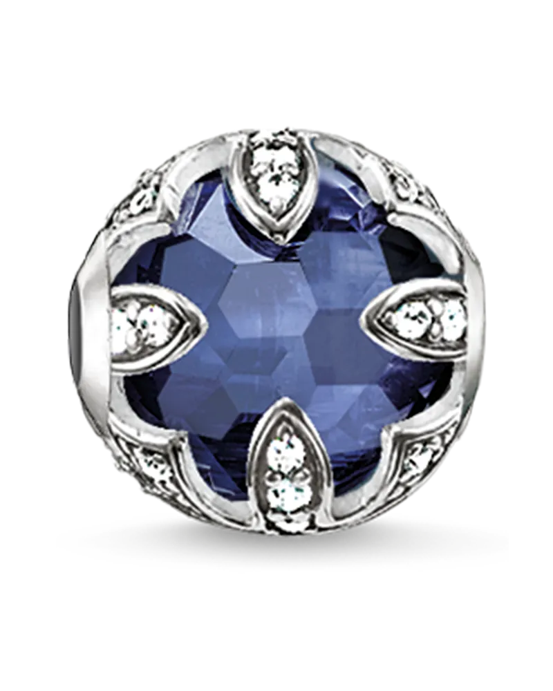 Thomas Sabo Damen Bead Dunkelblauer Lotos, Sterlingsilber, Karma Beads Dunkelblau