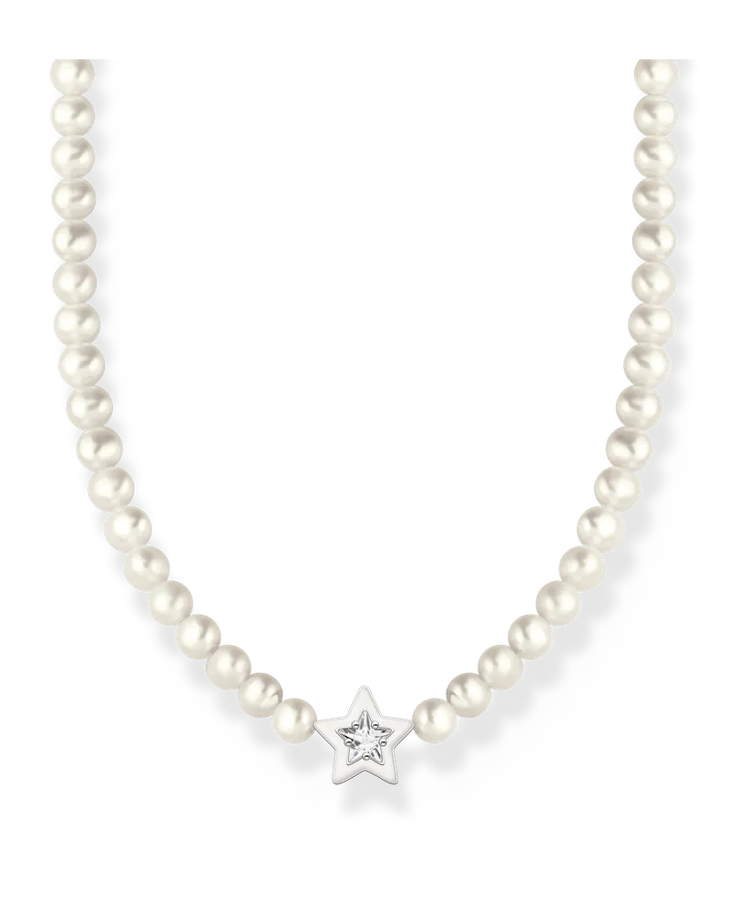 Thomas Sabo Damen Choker Stern mit Perlen und weißer Kaltemaille Silber, Sterlingsilber, Charming Collection Silberfarben