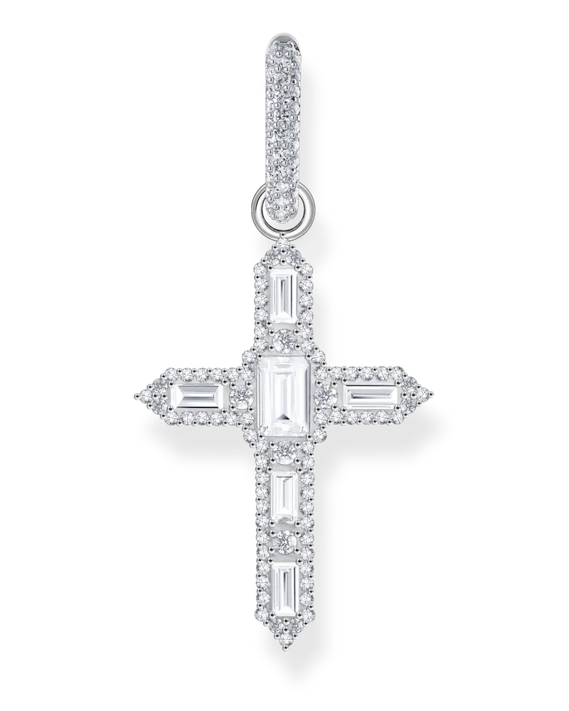 Thomas Sabo Damen Einzel-Creole mit Kreuzanhänger und weißen Steinen Silber, Sterlingsilber Silberfarben
