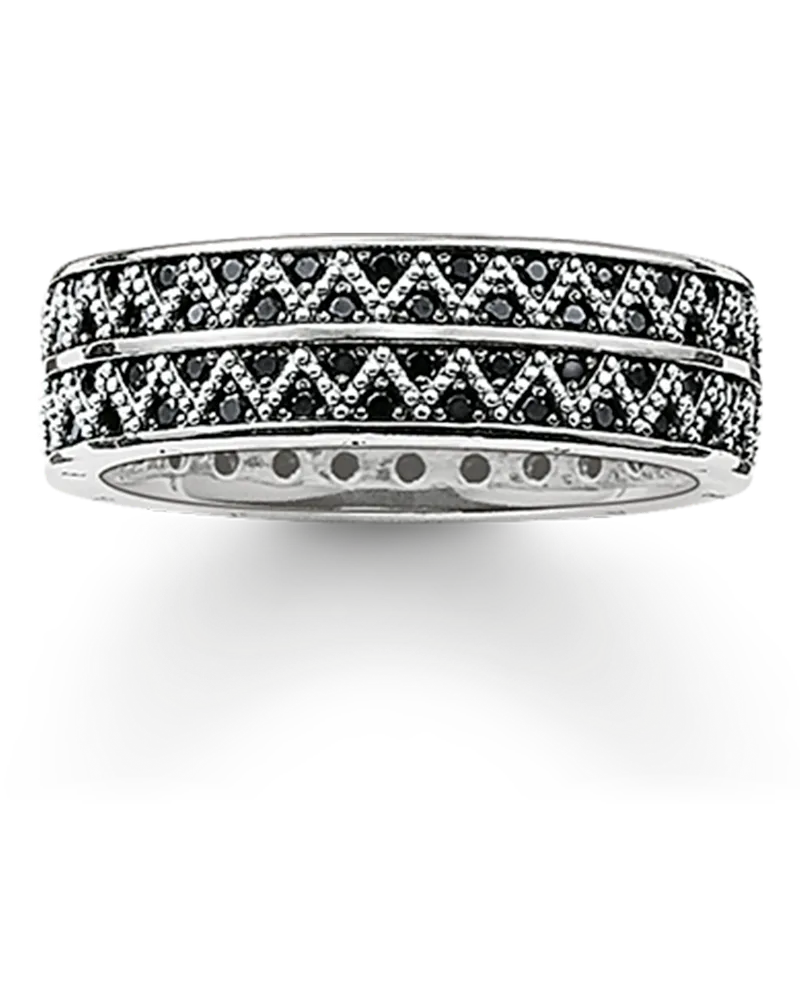 Thomas Sabo Damen Bandring schwarzer Zick Zack, Sterlingsilber Schwarz