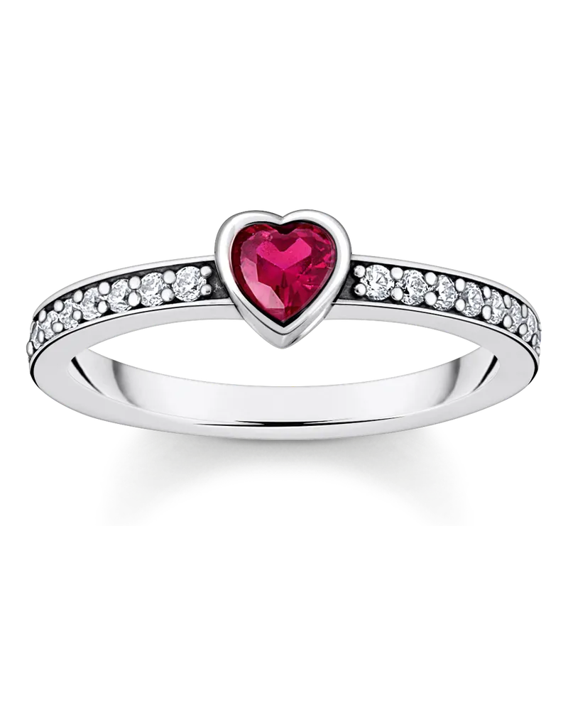 Thomas Sabo Damen Solitärring mit rotem Stein in Herzschliff Silber, Sterlingsilber Rot