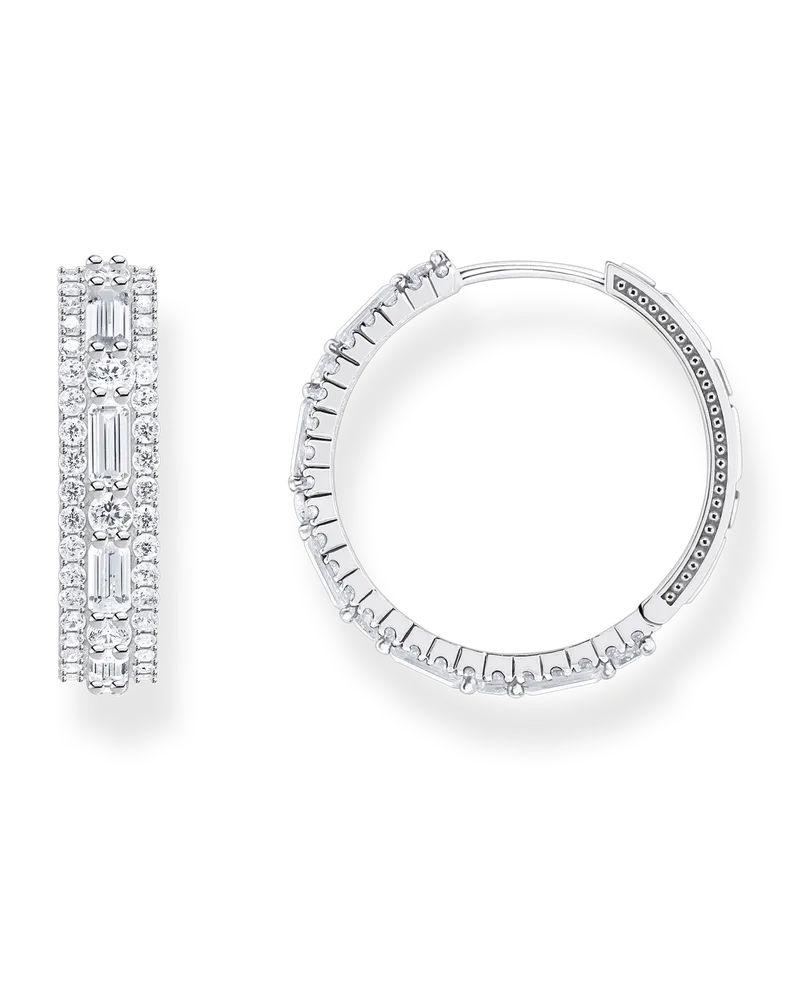 Thomas Sabo Damen Creolen mit weißen Steinen Silber, Sterlingsilber Silberfarben