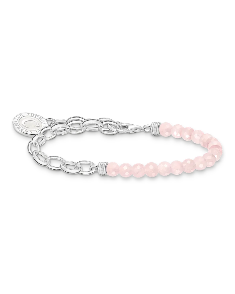 Thomas Sabo Damen Charm-Armband mit Rosenquarz-Beads und Coin Silber, 067, Charm Club Collection Pink