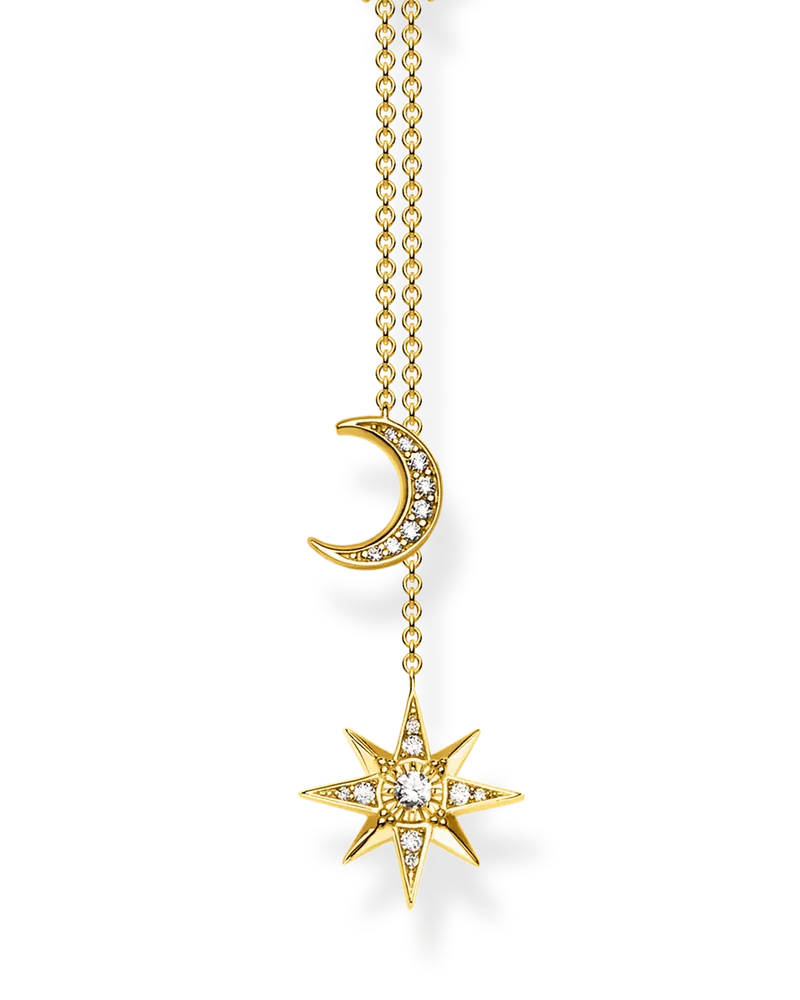 Thomas Sabo Damen Kette Stern und Mond gold, Sterlingsilber Gelbgold vergoldet Gelbgoldfarben