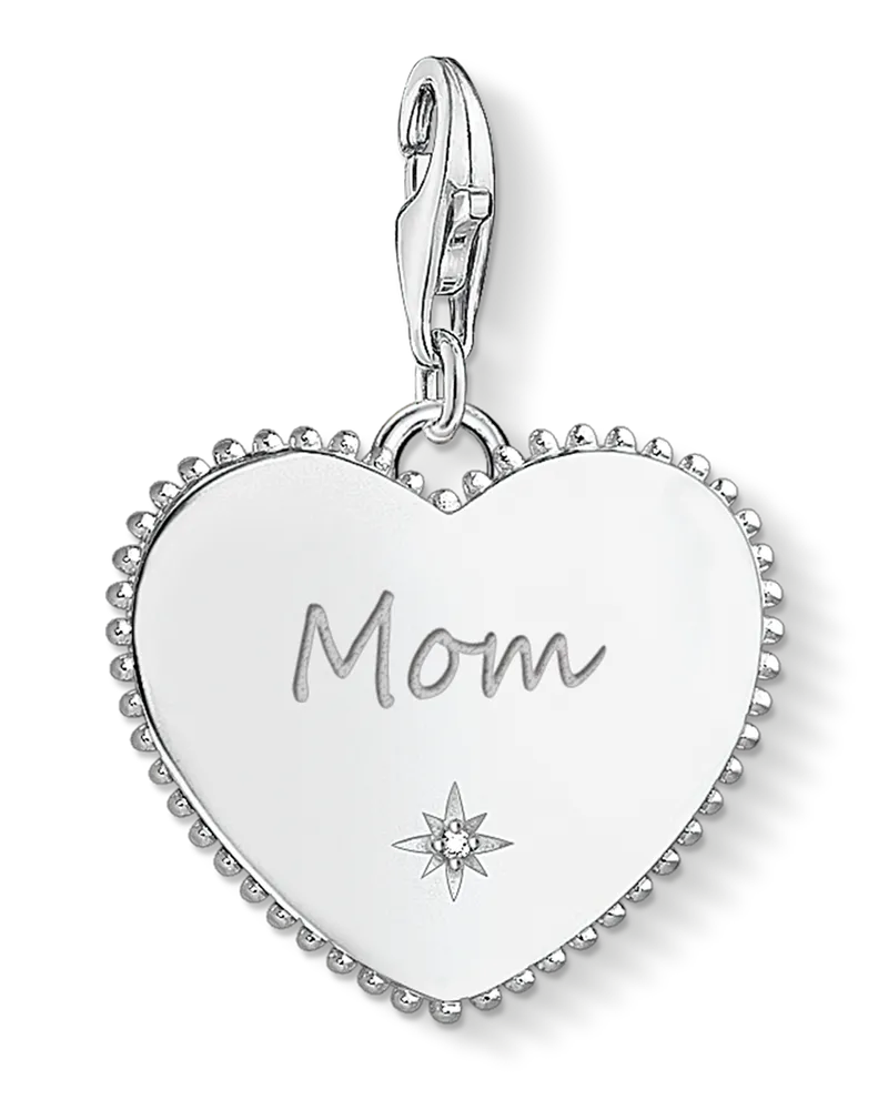 Thomas Sabo Damen Charm-Anhänger Herz Mom silber mit Gravur, Sterlingsilber, Charm Club Collection Silberfarben