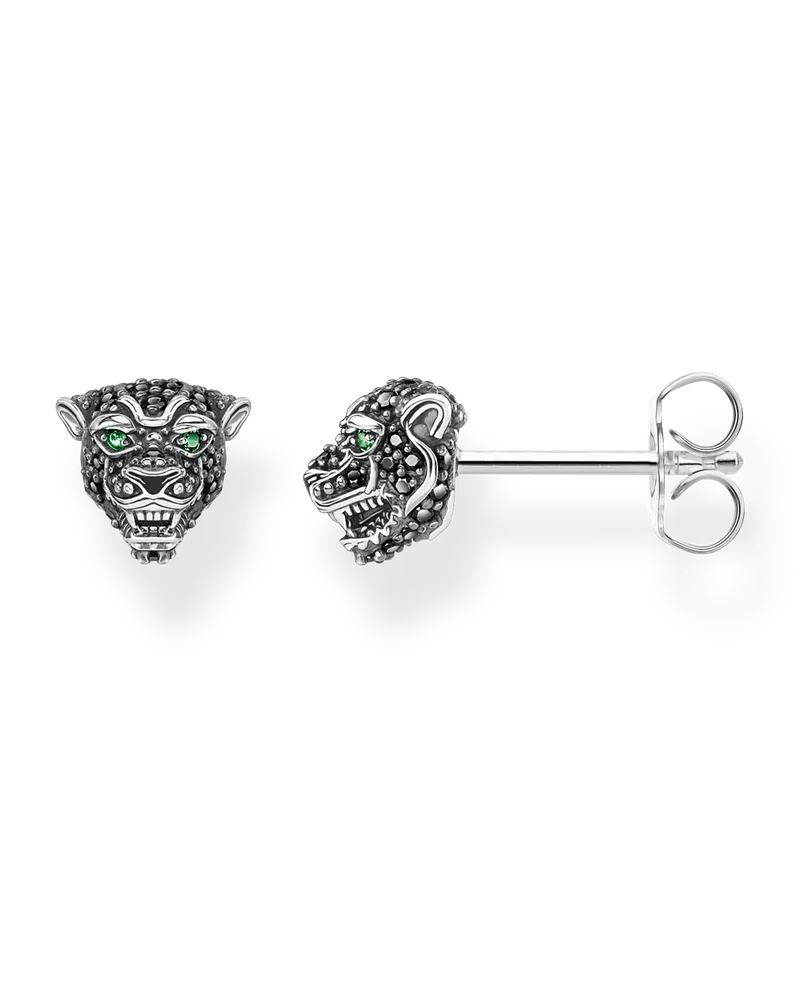 Thomas Sabo Herren Ohrstecker Black Cat, Sterlingsilber Grün