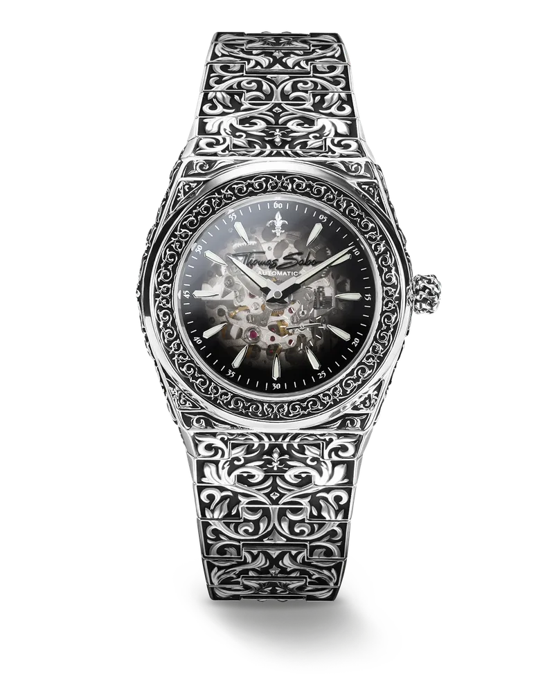 Thomas Sabo Herren Uhr Rebel at Heart Revive Automatik 42mm Edelstahl Schwarz Silber, Edelstahl Schwarz