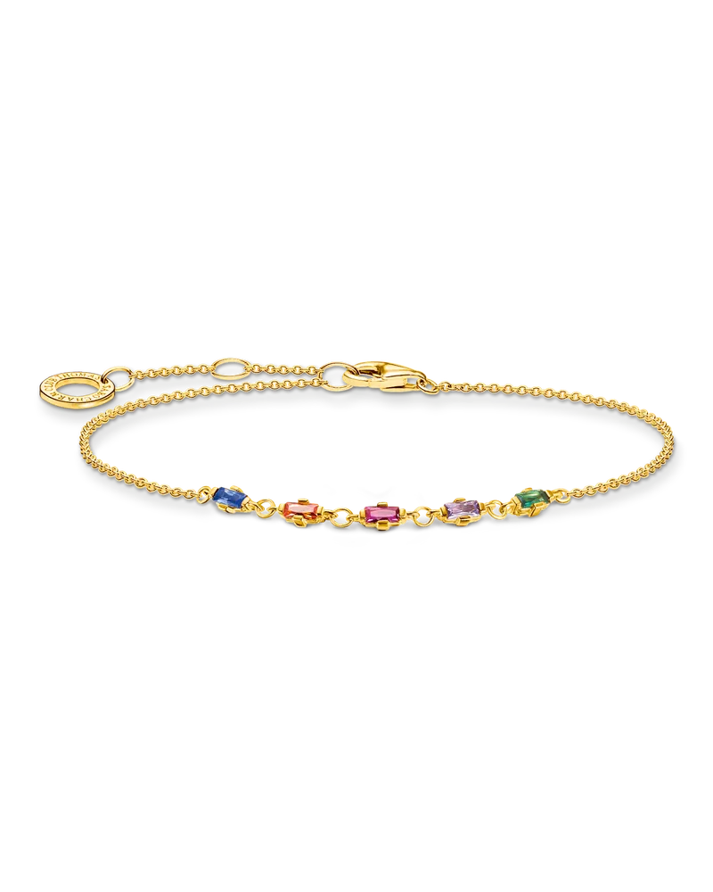 Thomas Sabo Damen Armband bunte Steine gold, 925 Sterlingsilber vergoldet Gelbgold/ Glas-Keramik Stein/ synthetischer Korund/ Zirkonia, Charming Collection Blau