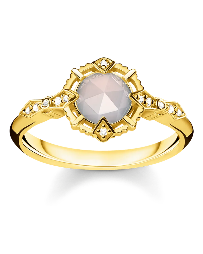 Thomas Sabo Damen Ring Vintage weiß, Sterlingsilber Gelbgold vergoldet Gelbgoldfarben
