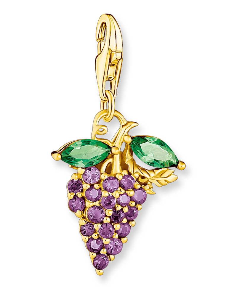Thomas Sabo Damen Charm-Anhänger Weintraube gold, 925 Sterlingsilber, vergoldet Gelbgold/ Glas-Keramik Stein, Charm Club Collection Grün
