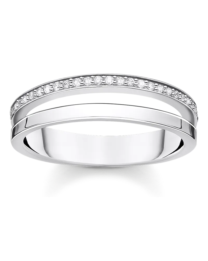 Thomas Sabo Damen Ring doppelreihig weiße Steine silber, Sterlingsilber, Charming Collection Silberfarben