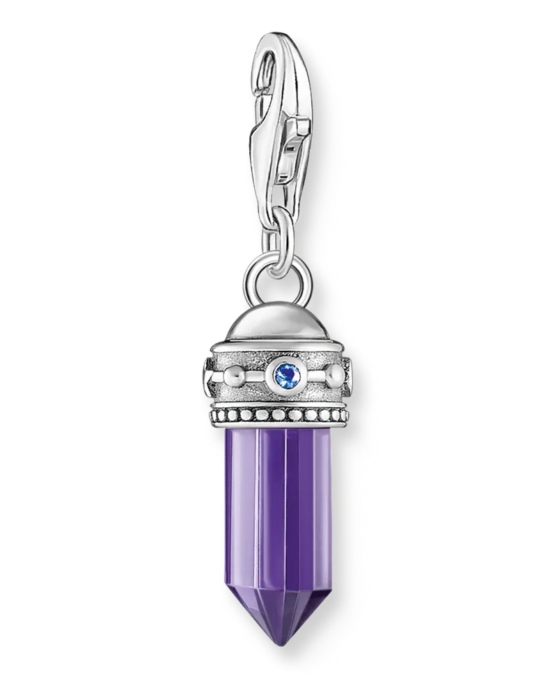 Thomas Sabo Damen Charm-Anhänger Hexagon mit imitiertem Amethyst Silber geschwärzt, 925 Sterlingsilber geschwärzt/ Glas-Keramik Stein/ synthetischer Korund, Charm Club Collection Blau