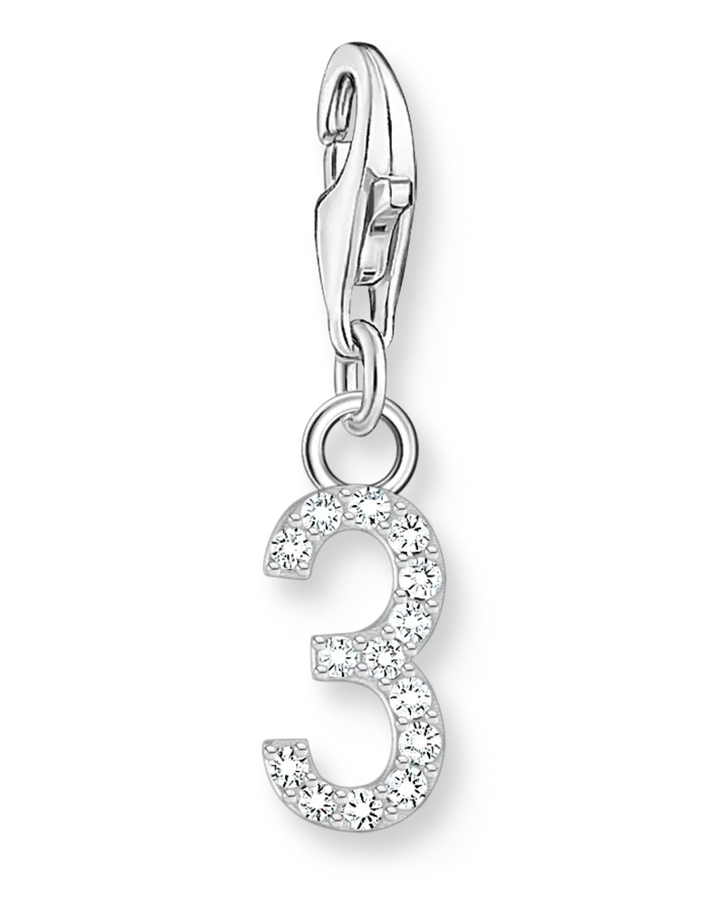 Thomas Sabo Damen Charm-Anhänger Zahl 3 mit weißen Steinen Silber, Sterlingsilber, Charm Club Collection Silberfarben