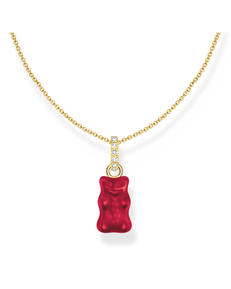 Thomas Sabo Damen Kette mit rotem Goldbären-Anhänger und Steinen vergoldet, Sterlingsilber Gelbgold vergoldet Gelbgoldfarben
