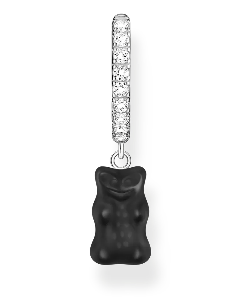 Thomas Sabo Damen Einzel-Creole mit schwarzem Goldbären-Anhänger Silber, Sterlingsilber / Glas Schwarz