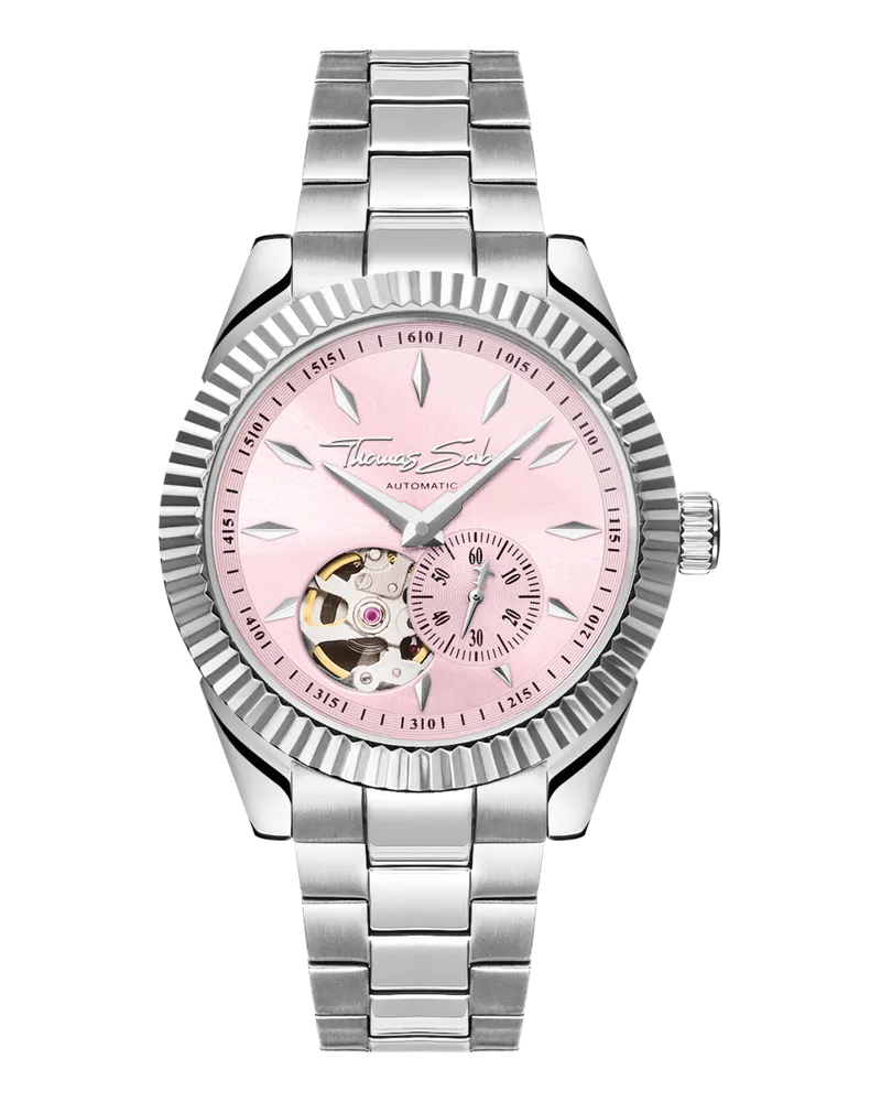 Thomas Sabo Herren Automatikuhr mit und Zifferblatt in Rebel Pink silberfarben, Edelstahl Pink