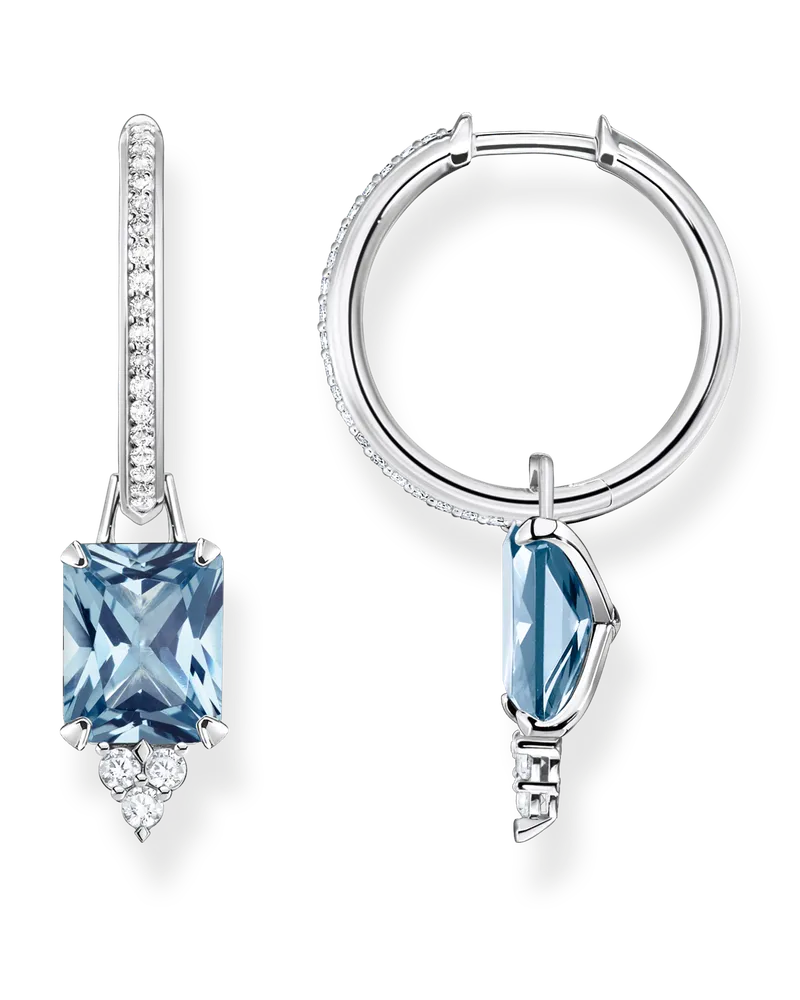 Thomas Sabo Damen Creolen mit aqua und weißen Steinen Silber, Sterlingsilber Hellblau