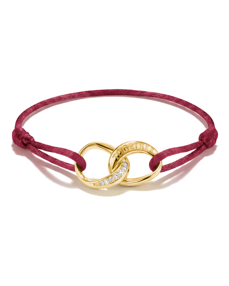 Thomas Sabo Damen Textilarmband Together rot mit weißem Zirkonia, M03 Gelbgoldfarben