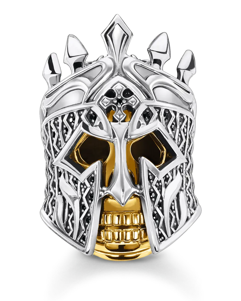 Thomas Sabo Herren Ring Totenkopf Ritter, Sterlingsilber Gelbgold vergoldet Gelbgoldfarben