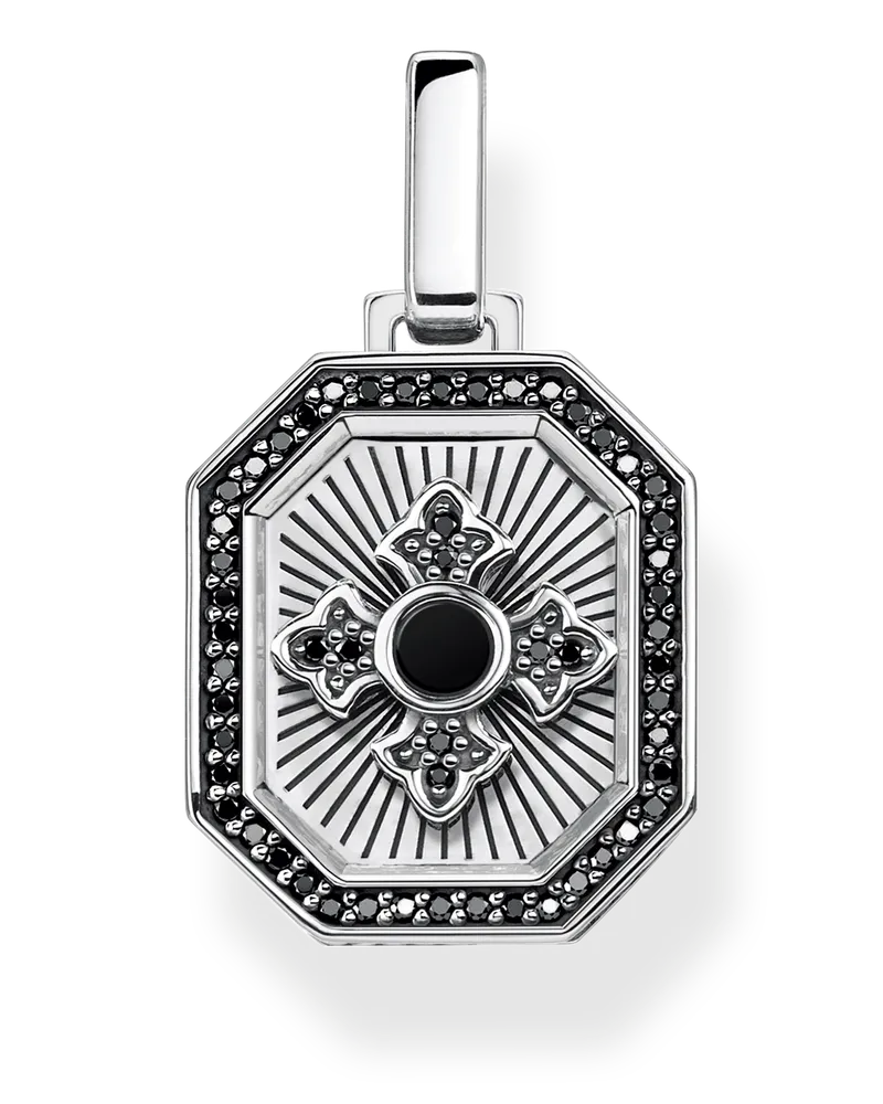 Thomas Sabo Herren Anhänger Kreuz, Sterlingsilber Schwarz