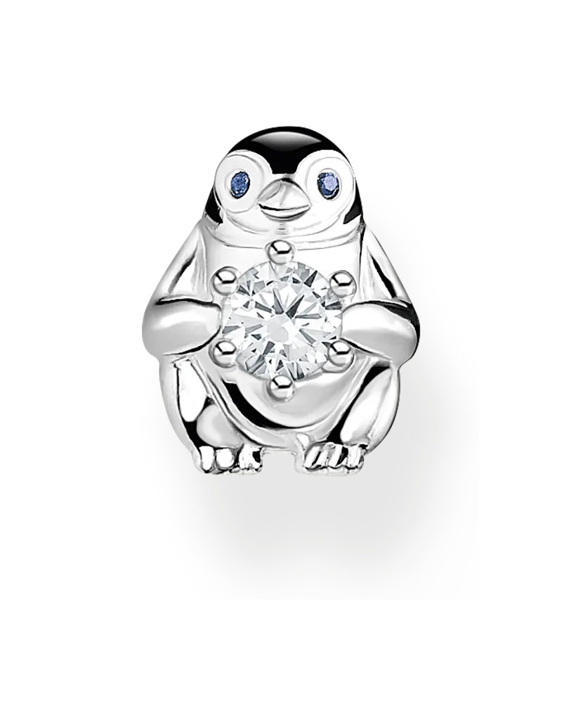 Thomas Sabo Damen Einzel Ohrstecker Pinguin mit weißem Stein silber, Sterlingsilber, Charming Collection Dunkelblau