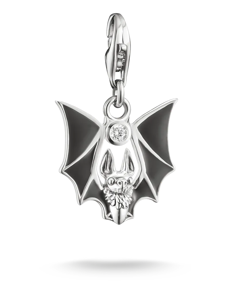 Thomas Sabo Herren Charm-Anhänger True Romance Fledermaus Zirkonia Original Silber, Sterlingsilber, Charm Club Collection Schwarz