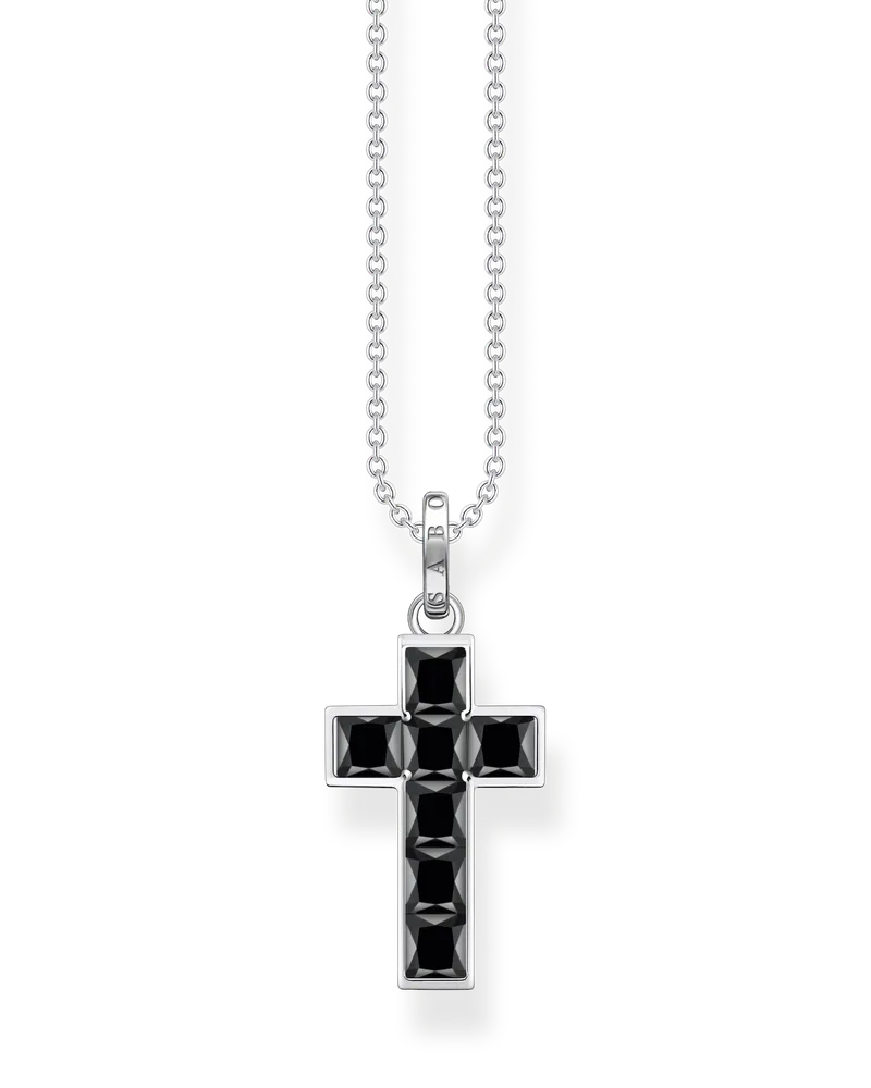 Thomas Sabo Damen Kette Kreuz mit schwarzen Steinen Silber, Sterlingsilber Schwarz