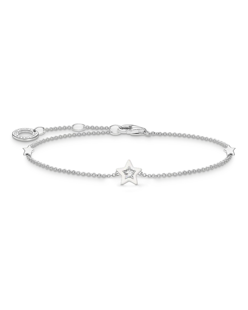 Thomas Sabo Damen Armband Stern mit weißen Steinen und weißer Kaltemaille Silber, Sterlingsilber, Charming Collection Silberfarben