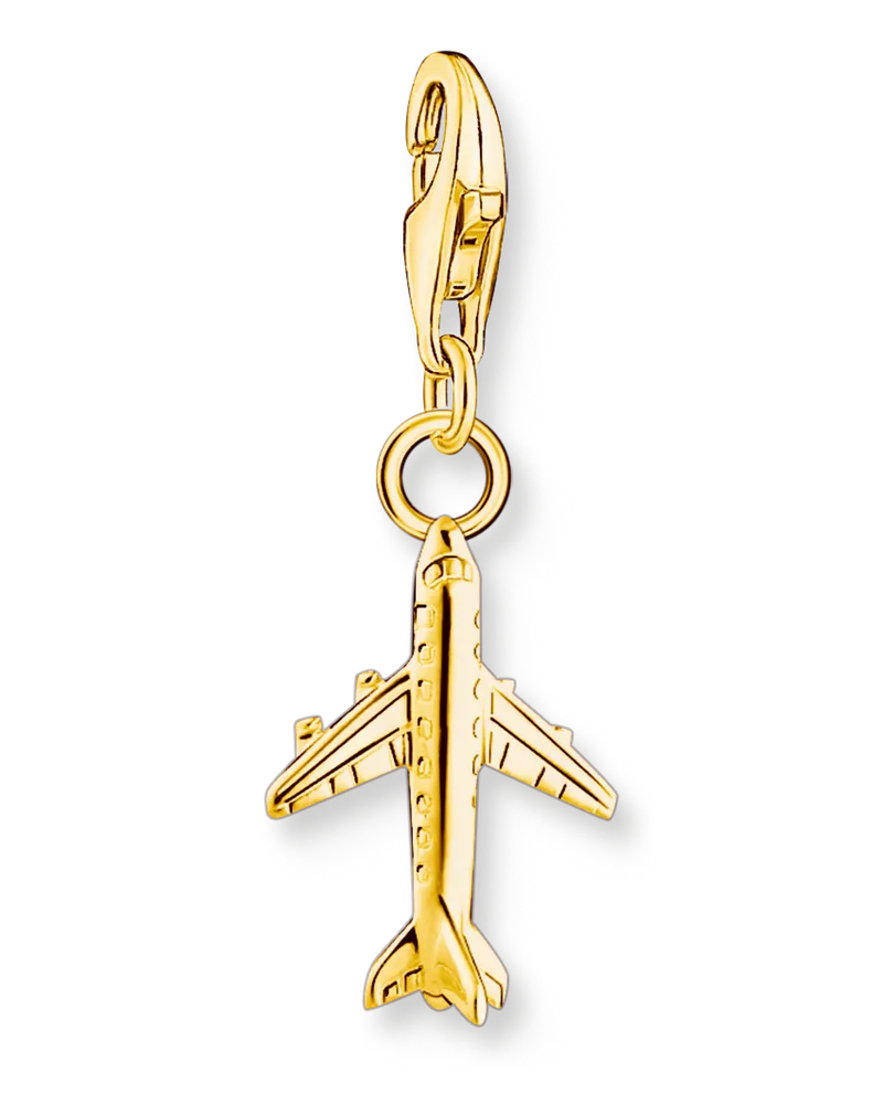 Thomas Sabo Damen Charm-Anhänger Flugzeug vergoldet, Sterlingsilber Gelbgold vergoldet, Charm Club Collection Gelbgoldfarben