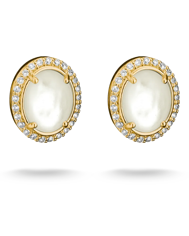 Thomas Sabo Damen Ohrstecker Perlmutt mit weißem Zirkonia, M01 Gelbgoldfarben