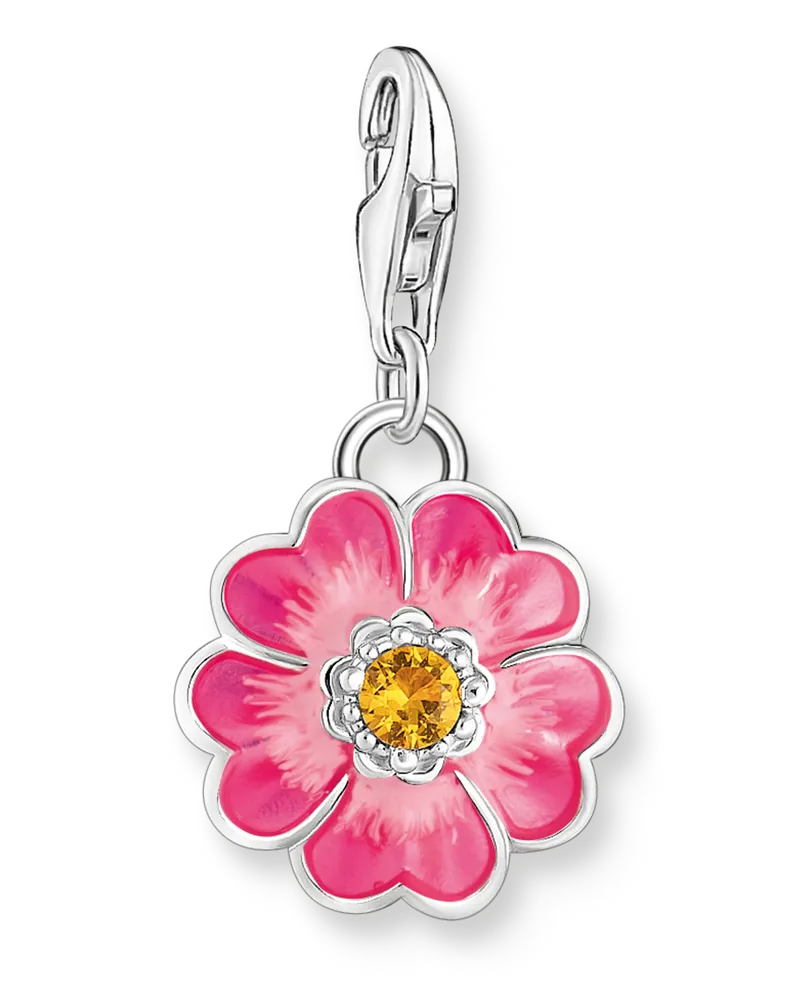 Thomas Sabo Damen Charm-Anhänger Blume Flower Pink Silber, 925 Sterlingsilber/ Kaltemail/ Glas-Keramik Stein, Charm Club Collection Fuchsia