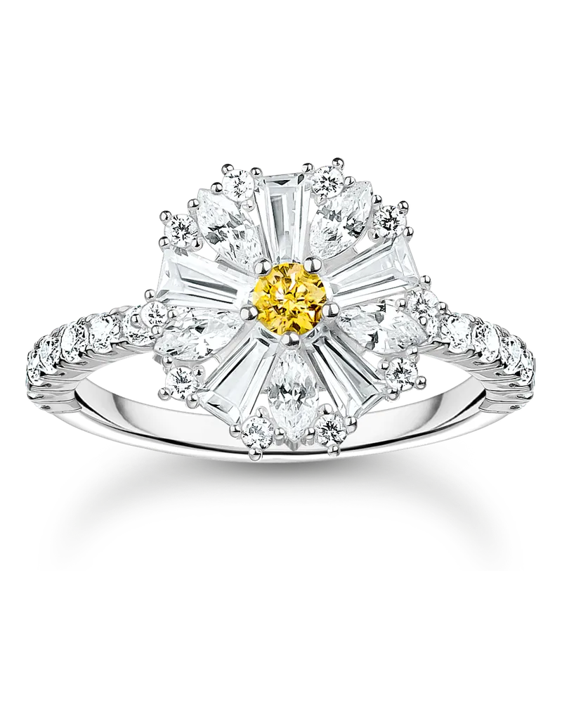 Thomas Sabo Damen Cocktailring Blume Lovely Daisy mit Steinen Silber, Sterlingsilber Silberfarben